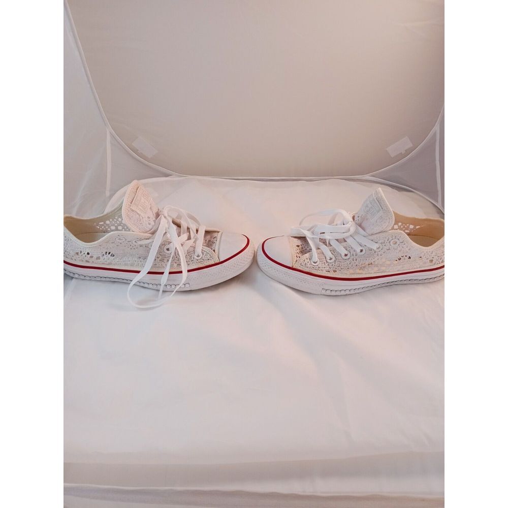 Converse White Lace Sneakers with Red Trim